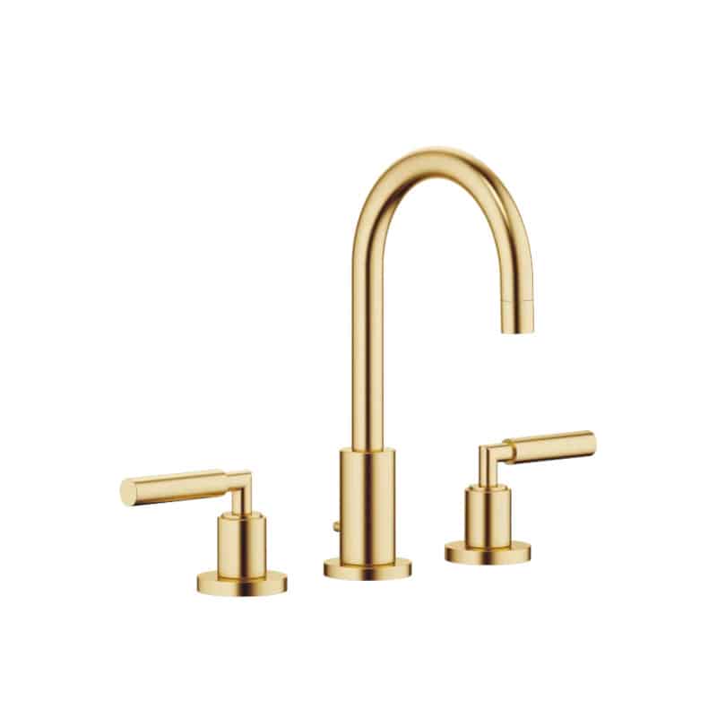 29 Tara Three-hole Basin Mixer with Pop-up Waste 135 mm projection | Dornbracht | Brushed Durabrass (23kt Gold) - Image 1