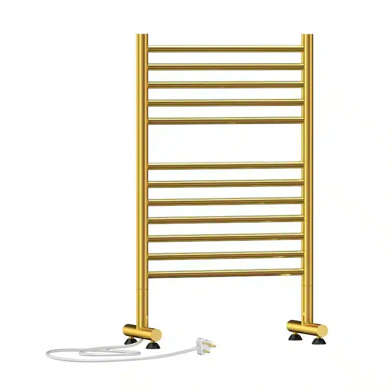 Jeeves-Tangent-E-Gold.jpg Tangent E 520 Freestanding Electric Towel Rail | Jeeves | Gold - Image 1