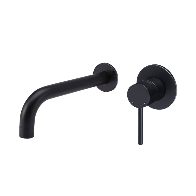 MW03-FIN+MS05 Basin and Bath Mixer and Spout | Wall Mounted and Modern | Meir | Matte Black - Image 1