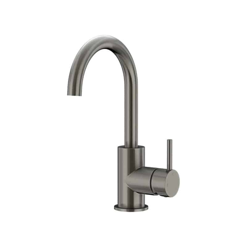 Round Gooseneck Basin Mixer with Cold Start | Meir | Gun Metal - Image 1
